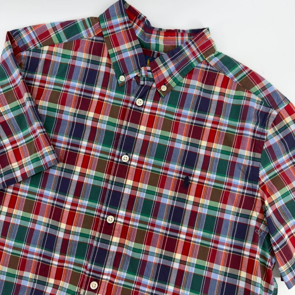 Ralph Lauren Kids Plaid Button Down Short Sleeve Shirt XL Natural Stretch Cotton